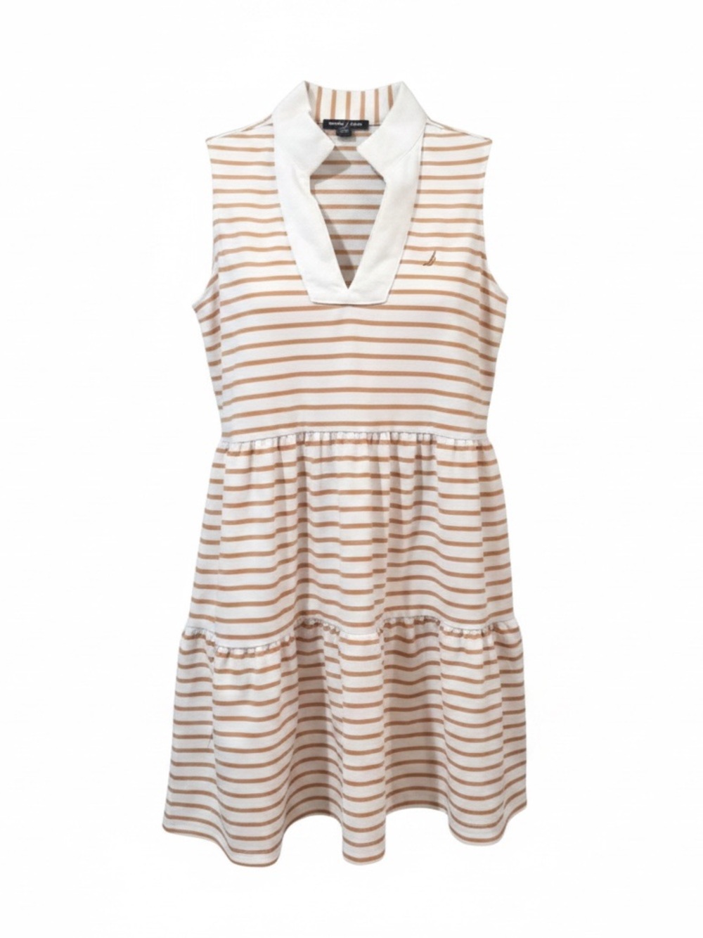 NWT | Nautica Tan and White Striped Preppy Dress | Size Small - Picture 2 of 8